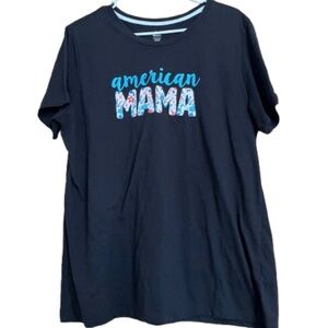 Women’s Black Multi Patriotic “American Mama” Printed Shirt Sz-XL